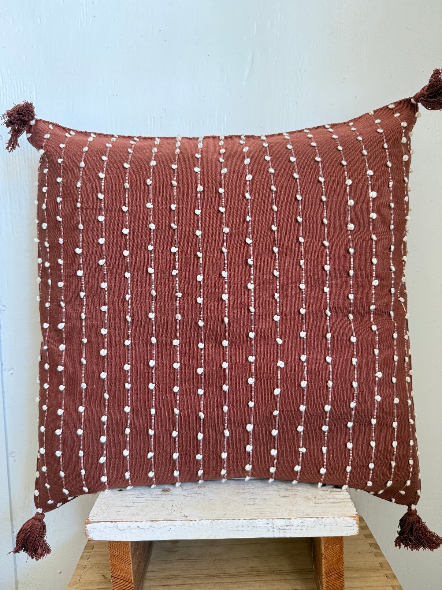 Mexican Handwoven Throw Pillow Cover Red Clay/ Cream Stripe