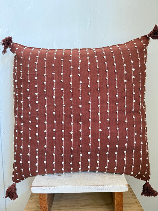 Mexican Handwoven Throw Pillow Cover Red Clay/ Cream Stripe