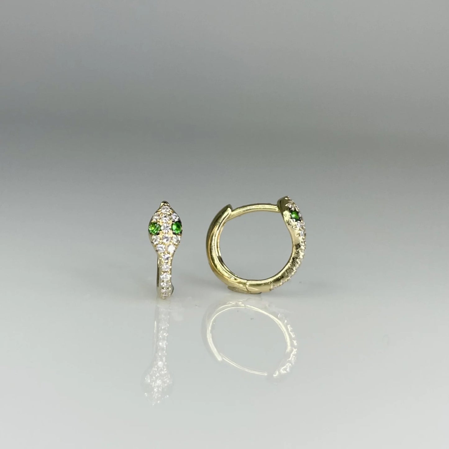14k Gold + Diamond Emerald Snake Huggies