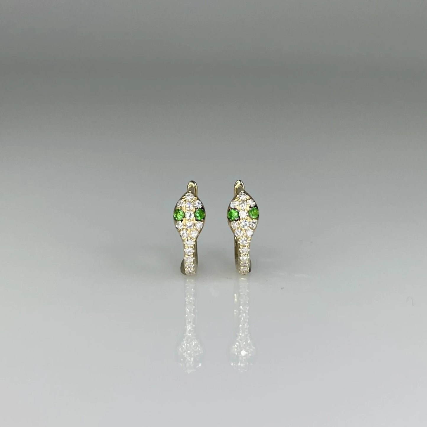 14k Gold + Diamond Emerald Snake Huggies