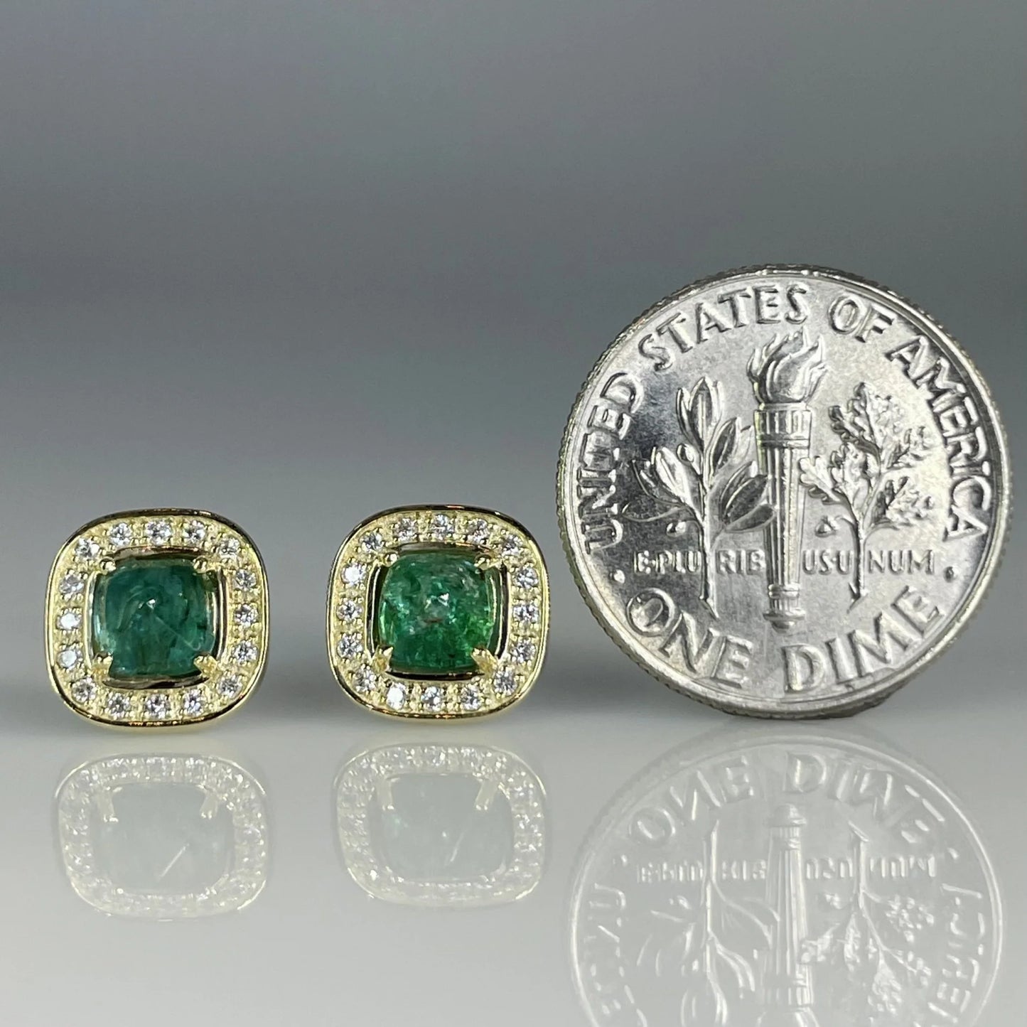 14K Yellow Gold Emerald + Diamond Studs