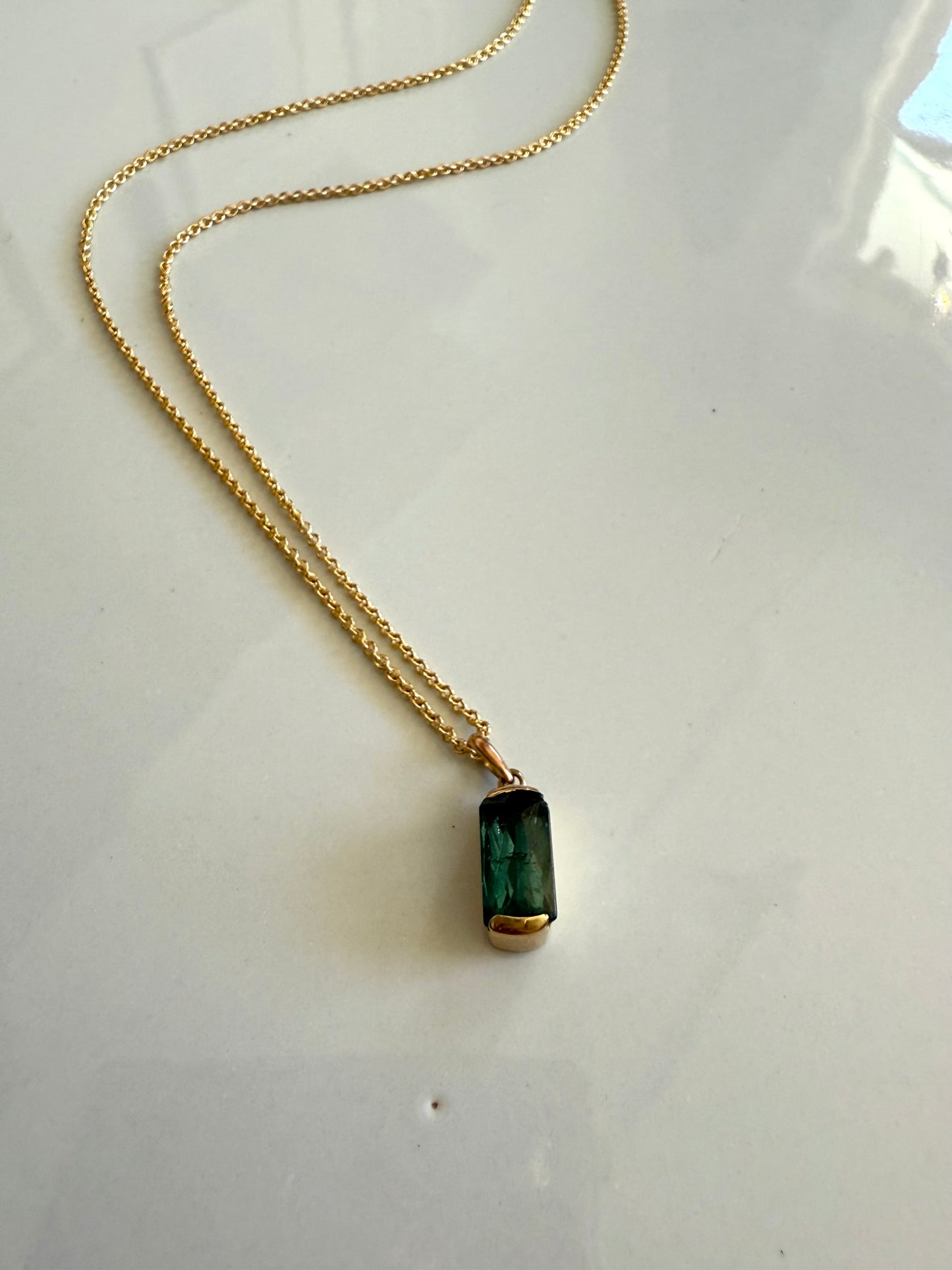 Tourmaline bezel 14k gold charm necklace
