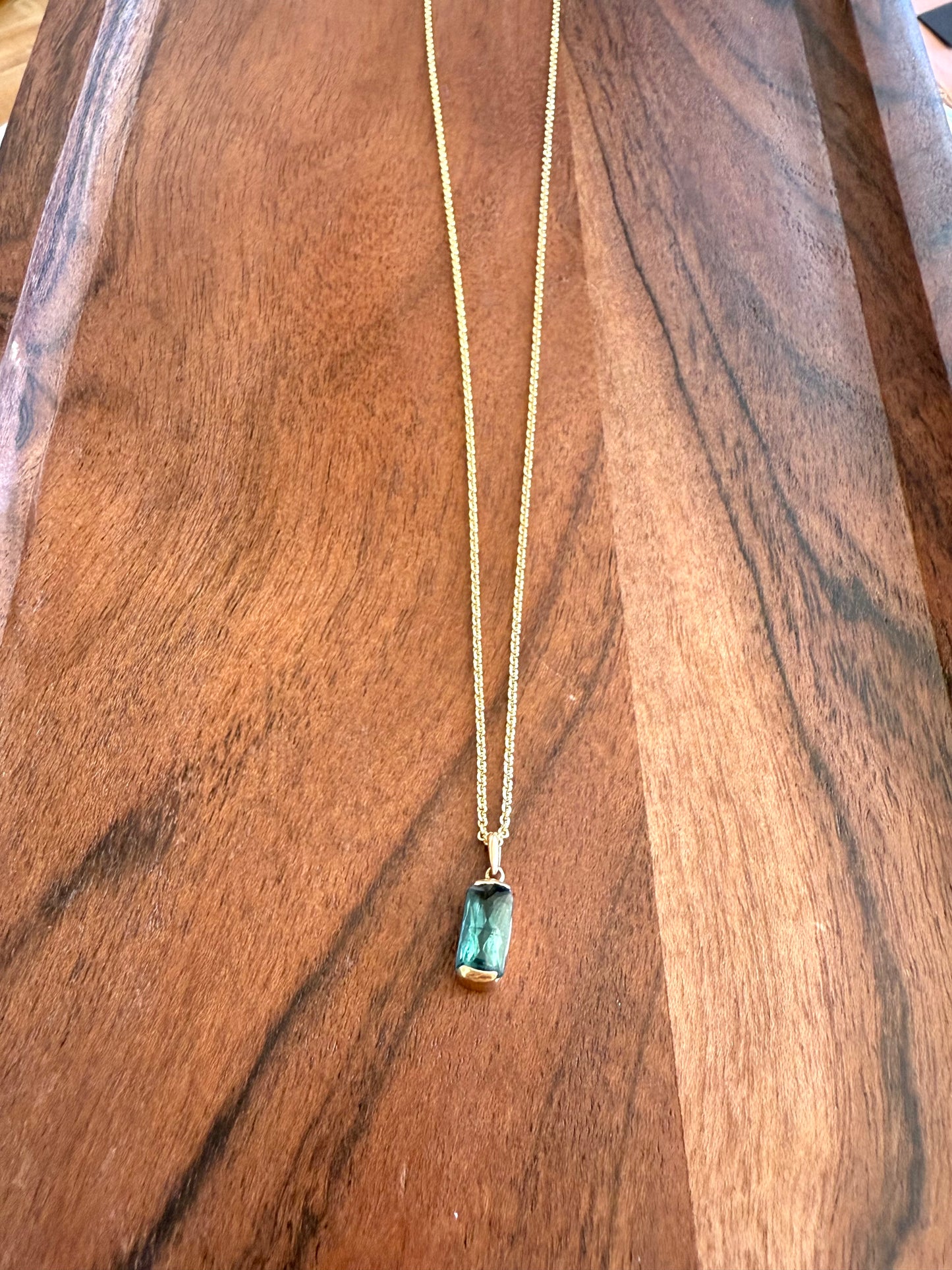 Tourmaline bezel 14k gold charm necklace