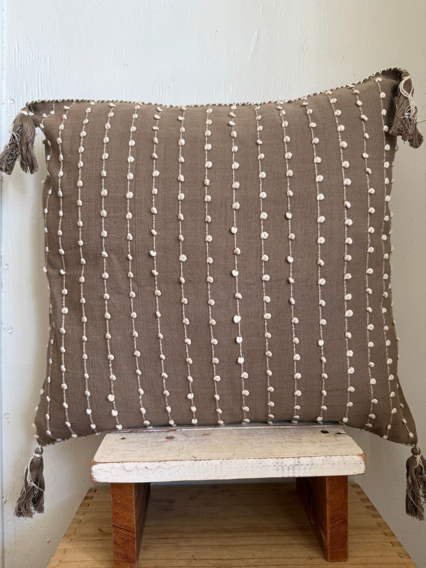 Mexican Handwoven Throw Pillow Cover Taupe/ Cream Stripe