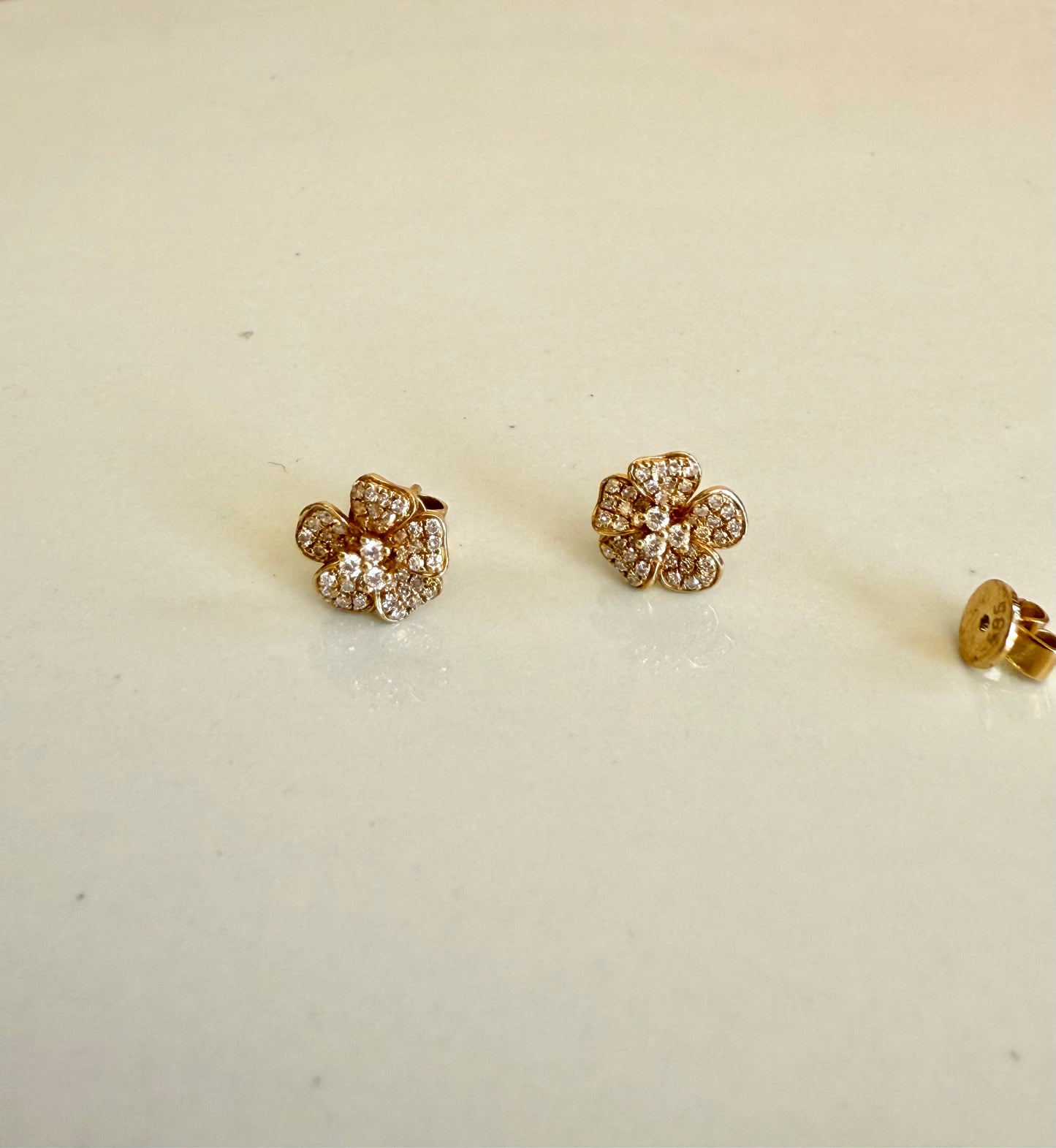 14k Gold + Diamond Hibiscus Stud Earring