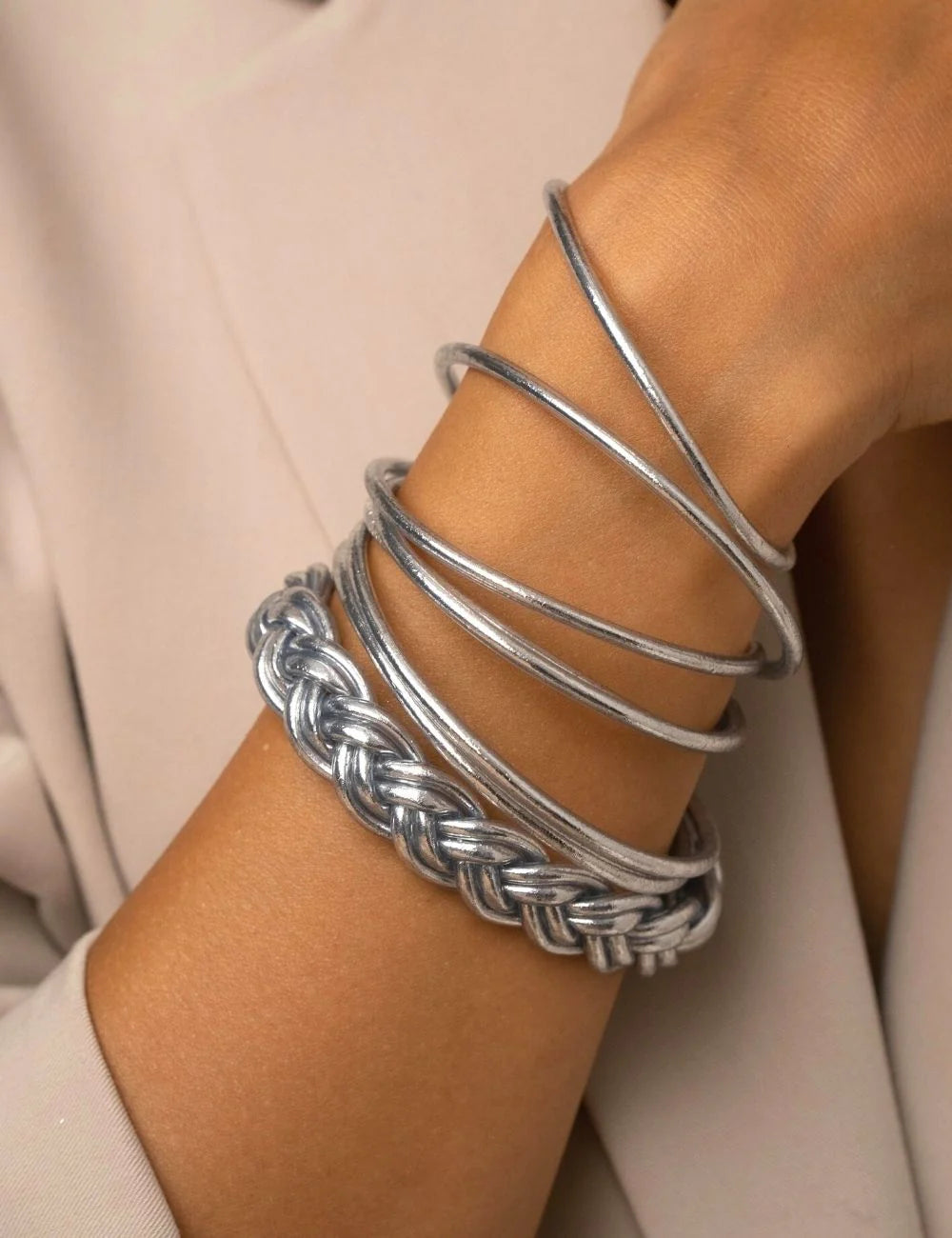 Silver Prayer Bangle Thin Single