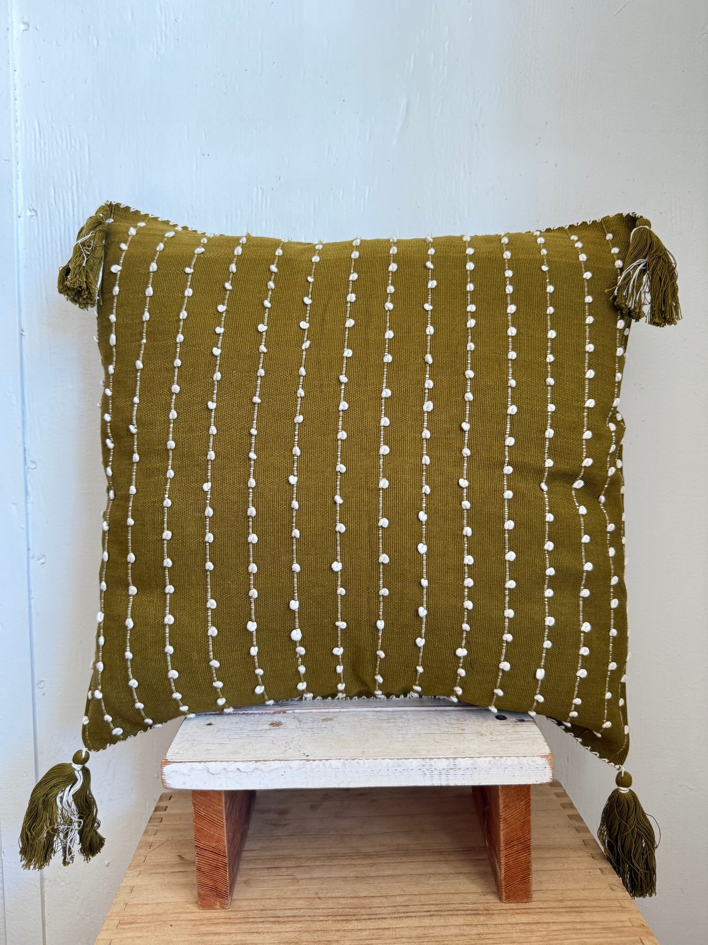 Mexican Handwoven Throw Pillow Cover Khaki Green/ Cream Stripe
