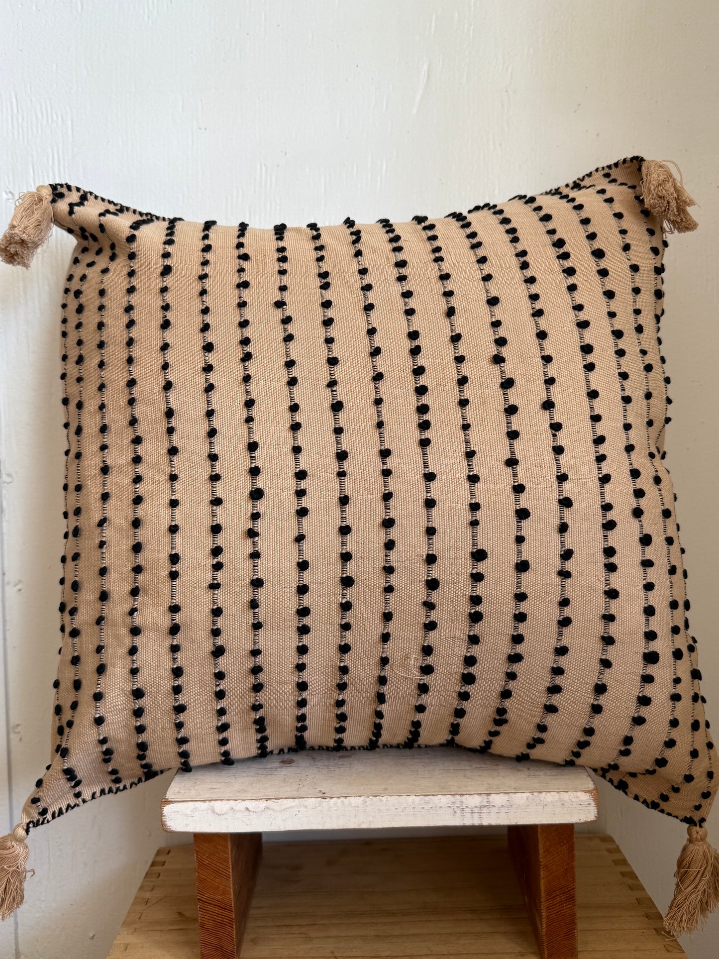 Mexican Handwoven Throw Pillow Cover Taupe/Blk Stripe