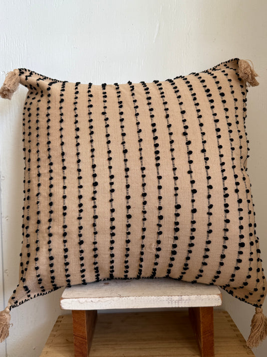 Mexican Handwoven Throw Pillow Cover Taupe/Blk Stripe