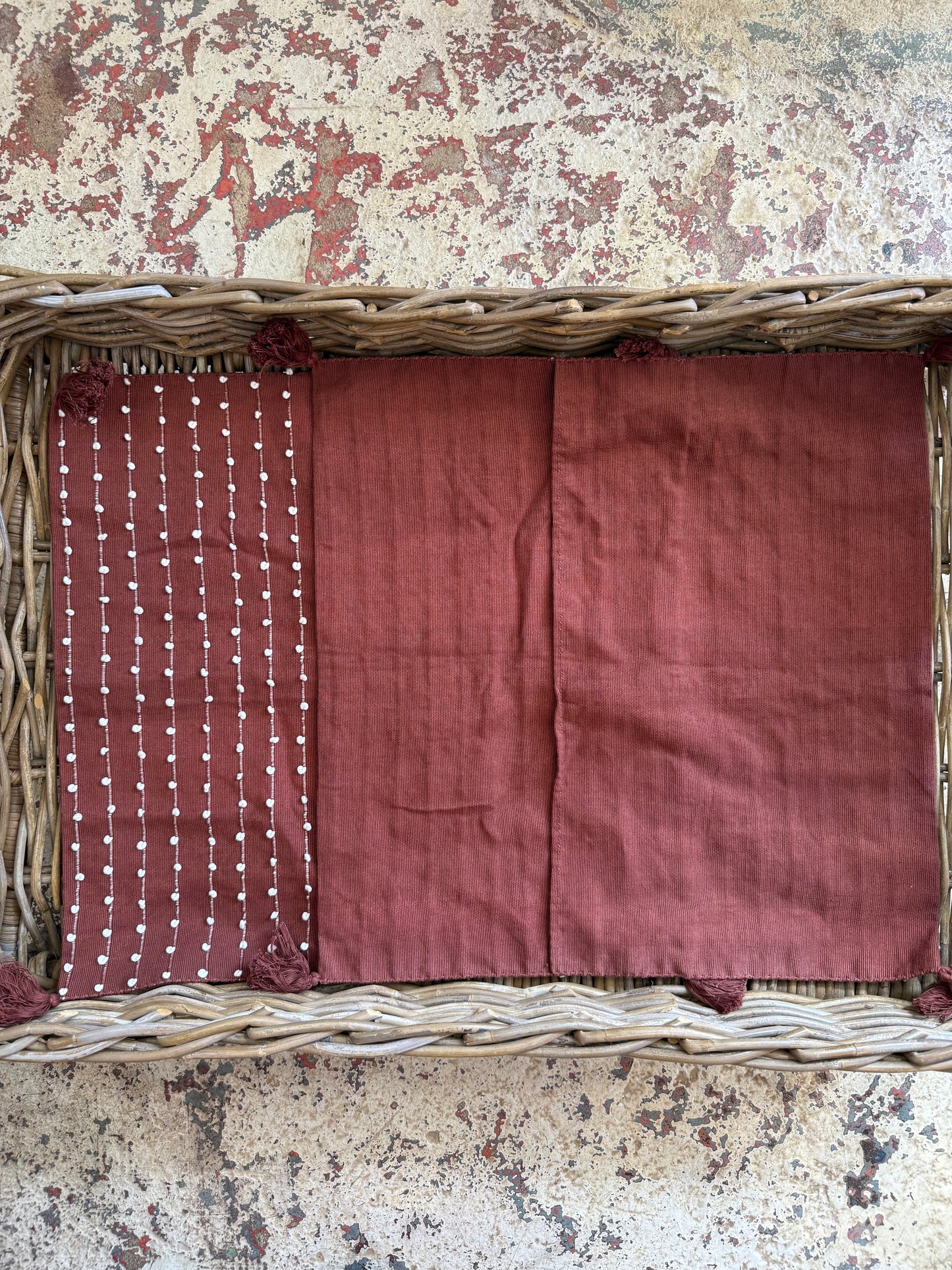 Mexican Handwoven Throw Pillow Cover Red Clay/ Cream Stripe