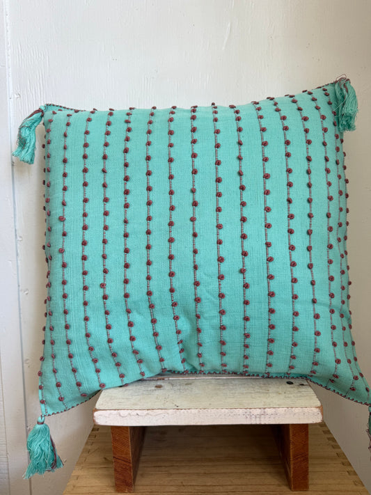 Mexican Handwoven Throw Pillow Cover Aqua/ Brown Stripe