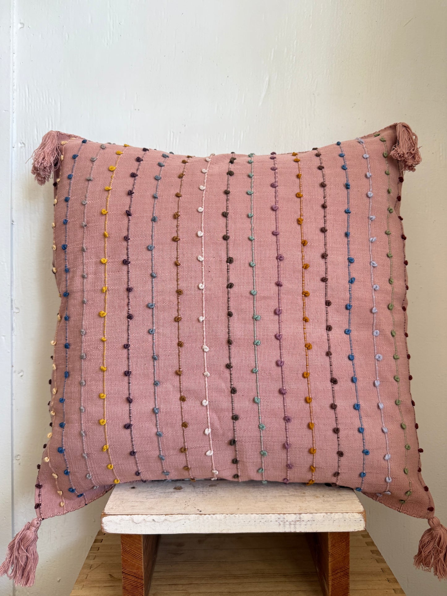 Mexican Handwoven Throw Pillow Cover Dusty Pink/ Multi Color Stripe