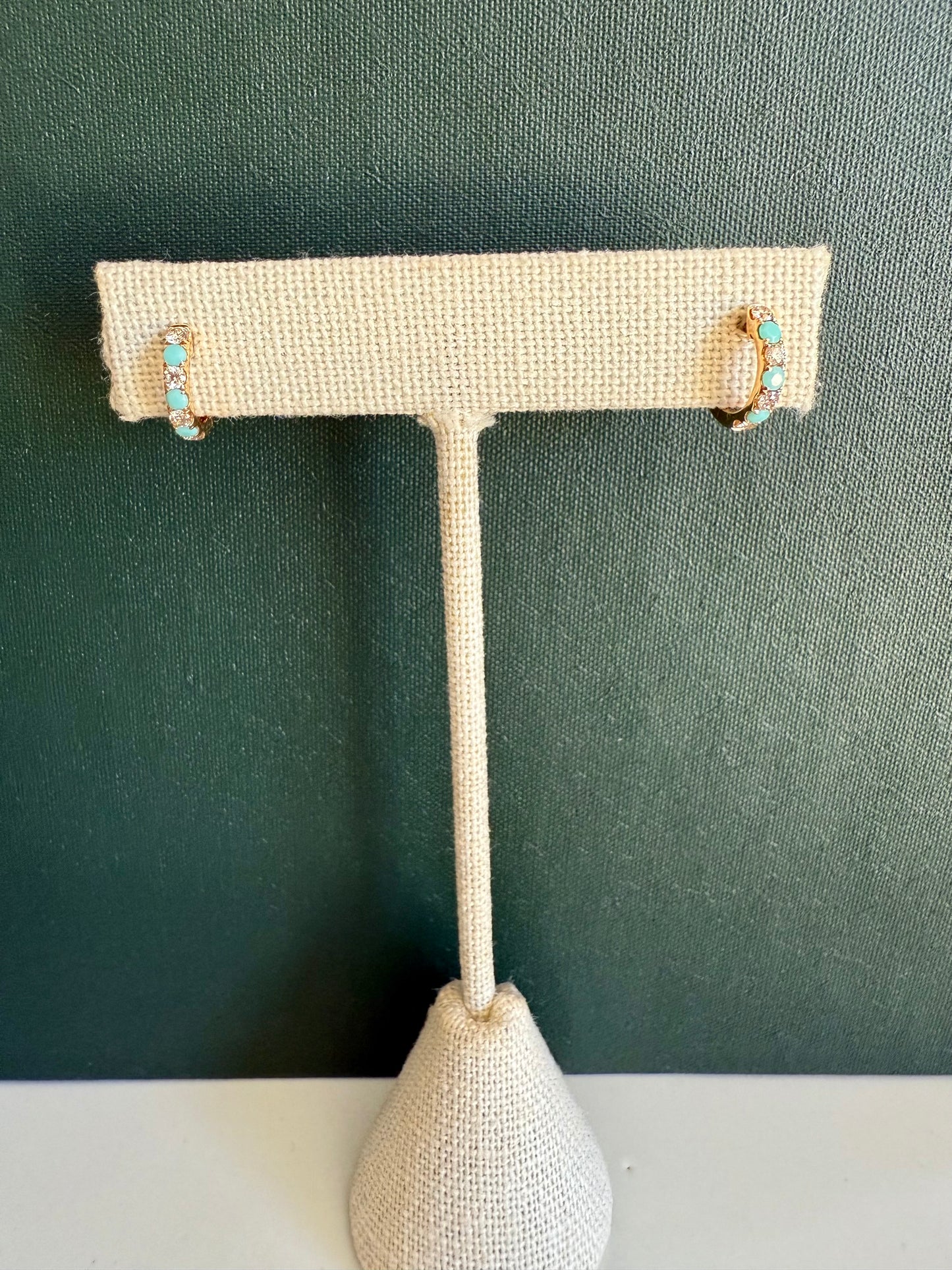 Diamond + Turquoise 14k gold huggies
