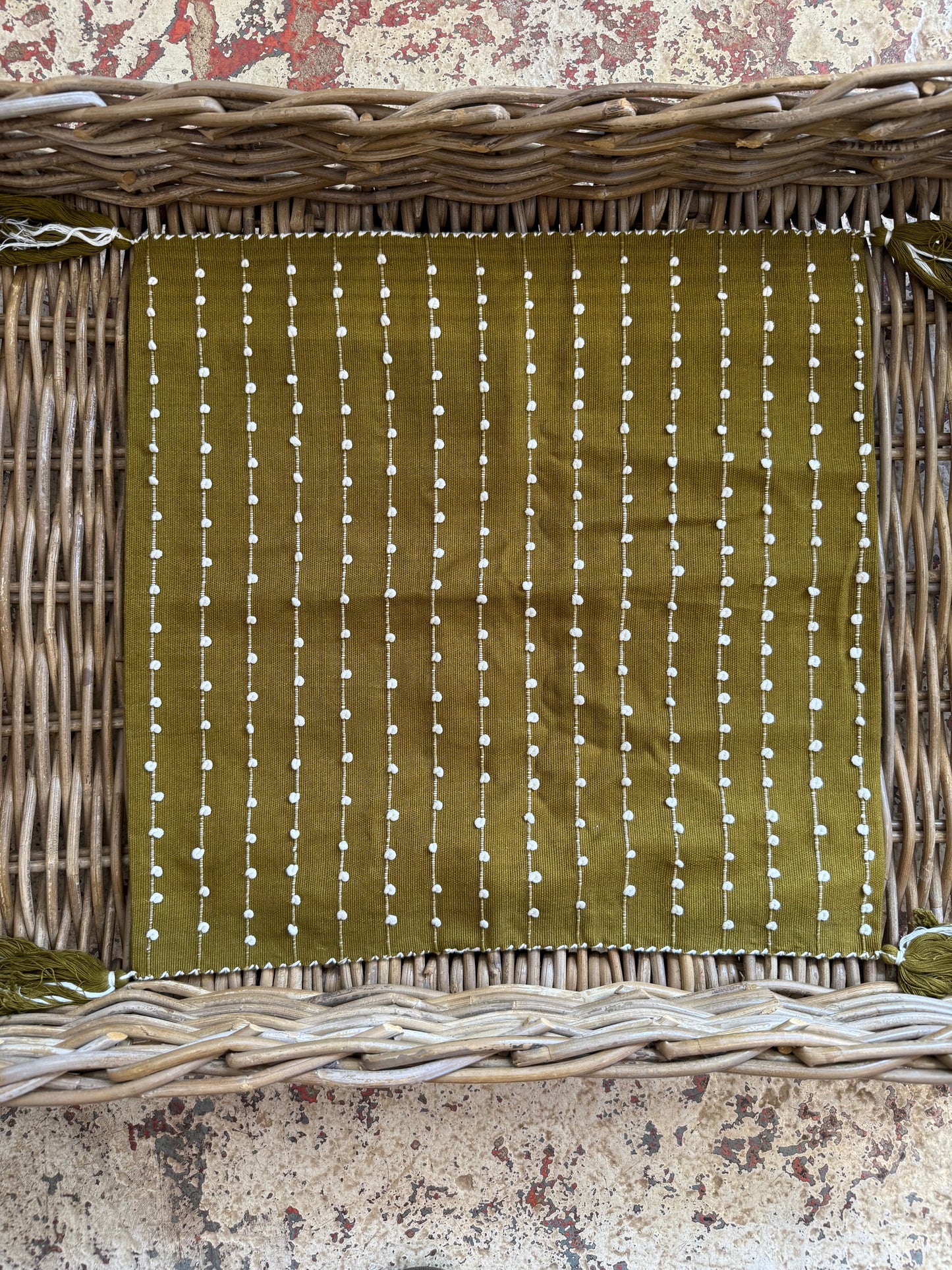 Mexican Handwoven Throw Pillow Cover Khaki Green/ Cream Stripe