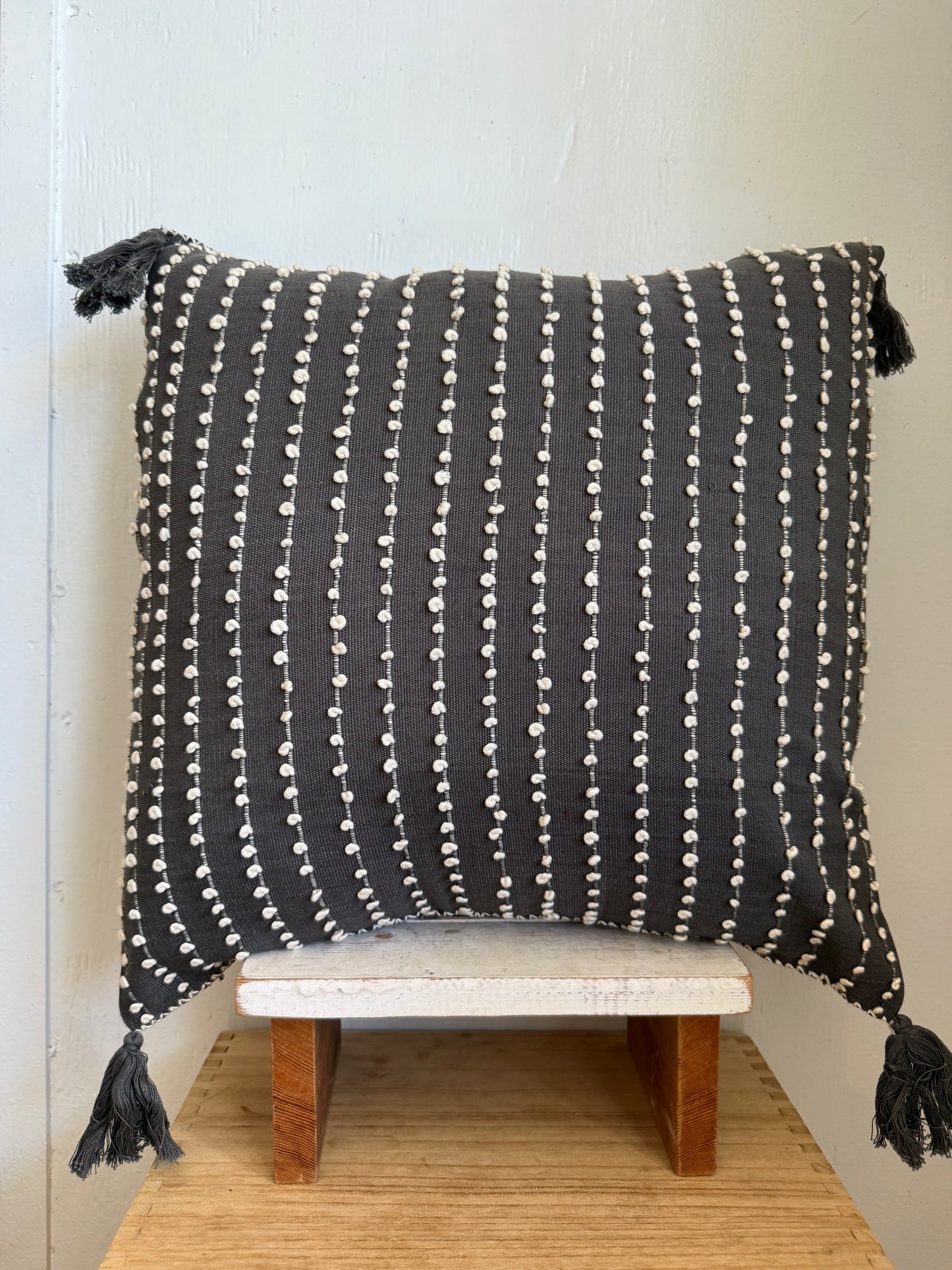 Mexican Handwoven Throw Pillow Cover Charcoal/ Cream Stripe