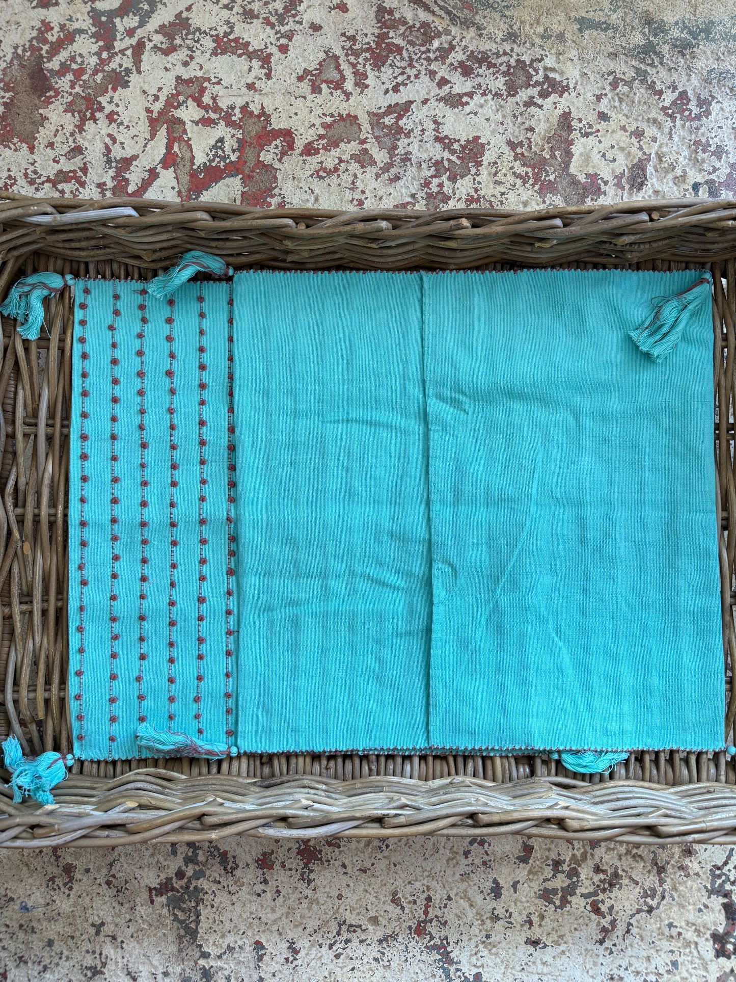 Mexican Handwoven Throw Pillow Cover Aqua/ Brown Stripe
