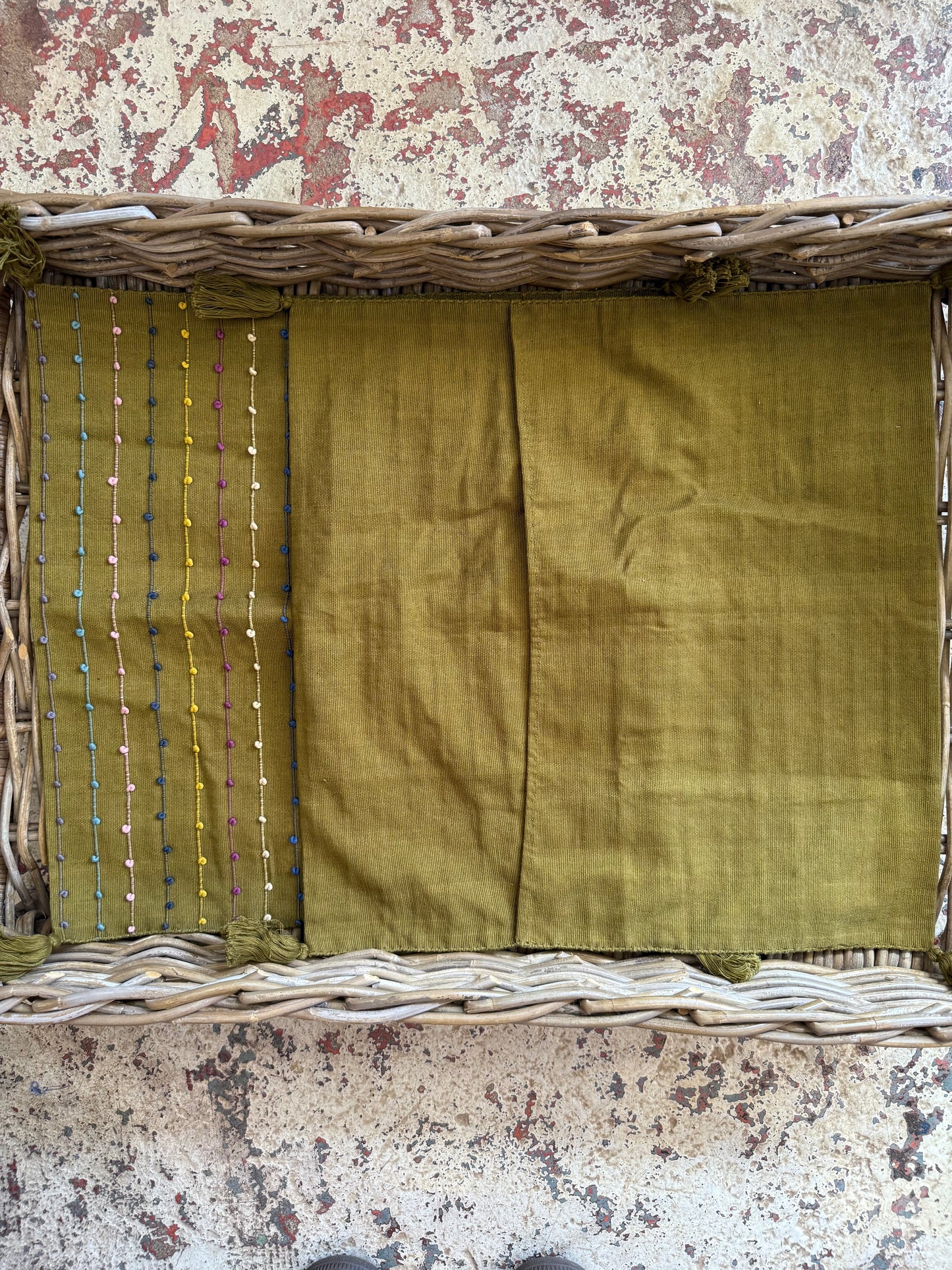Mexican Handwoven Throw Pillow Cover Khaki Green/ Multi color Stripes