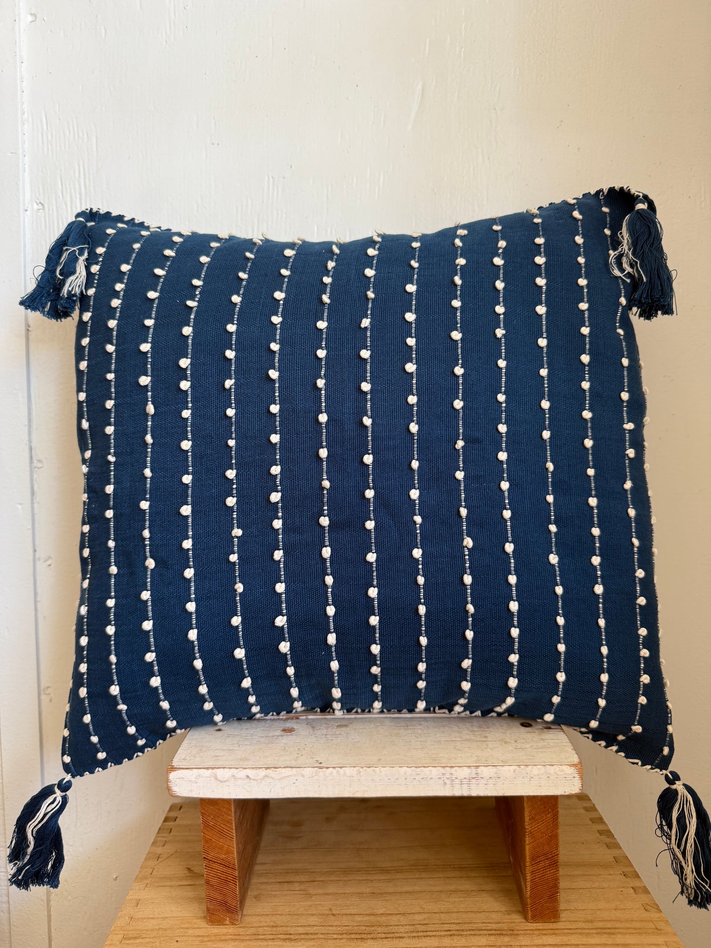 Mexican Handwoven Throw Pillow Cover from Mexico Indigo/ White Stripe