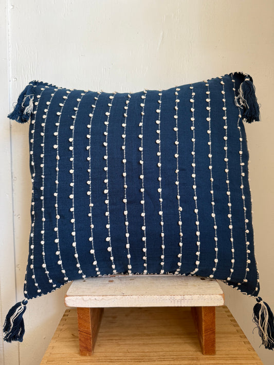 Mexican Handwoven Throw Pillow Cover from Mexico Indigo/ White Stripe