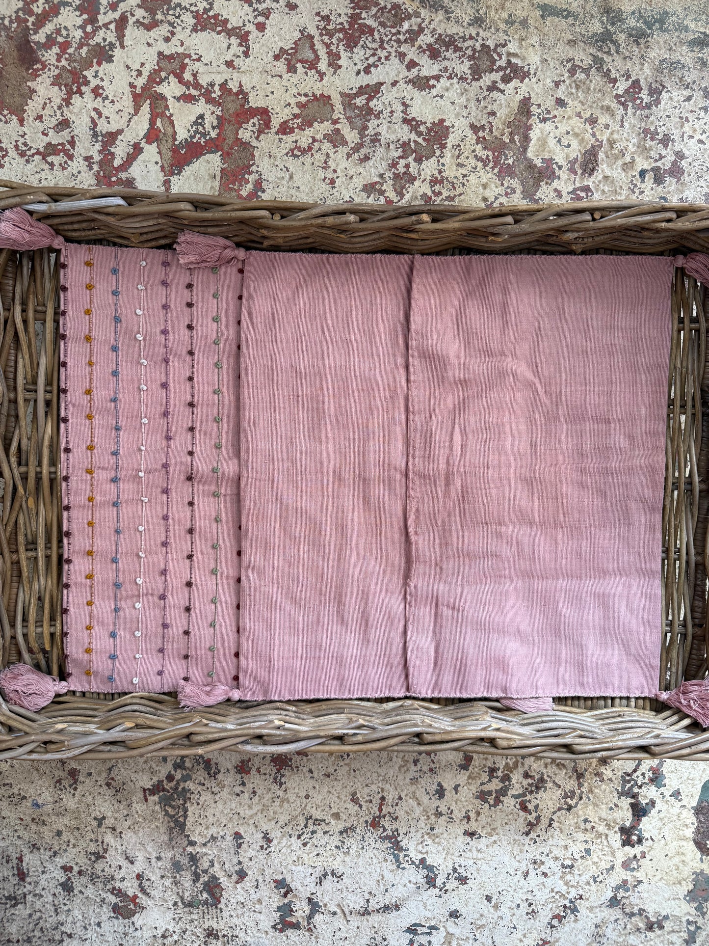 Mexican Handwoven Throw Pillow Cover Dusty Pink/ Multi Color Stripe