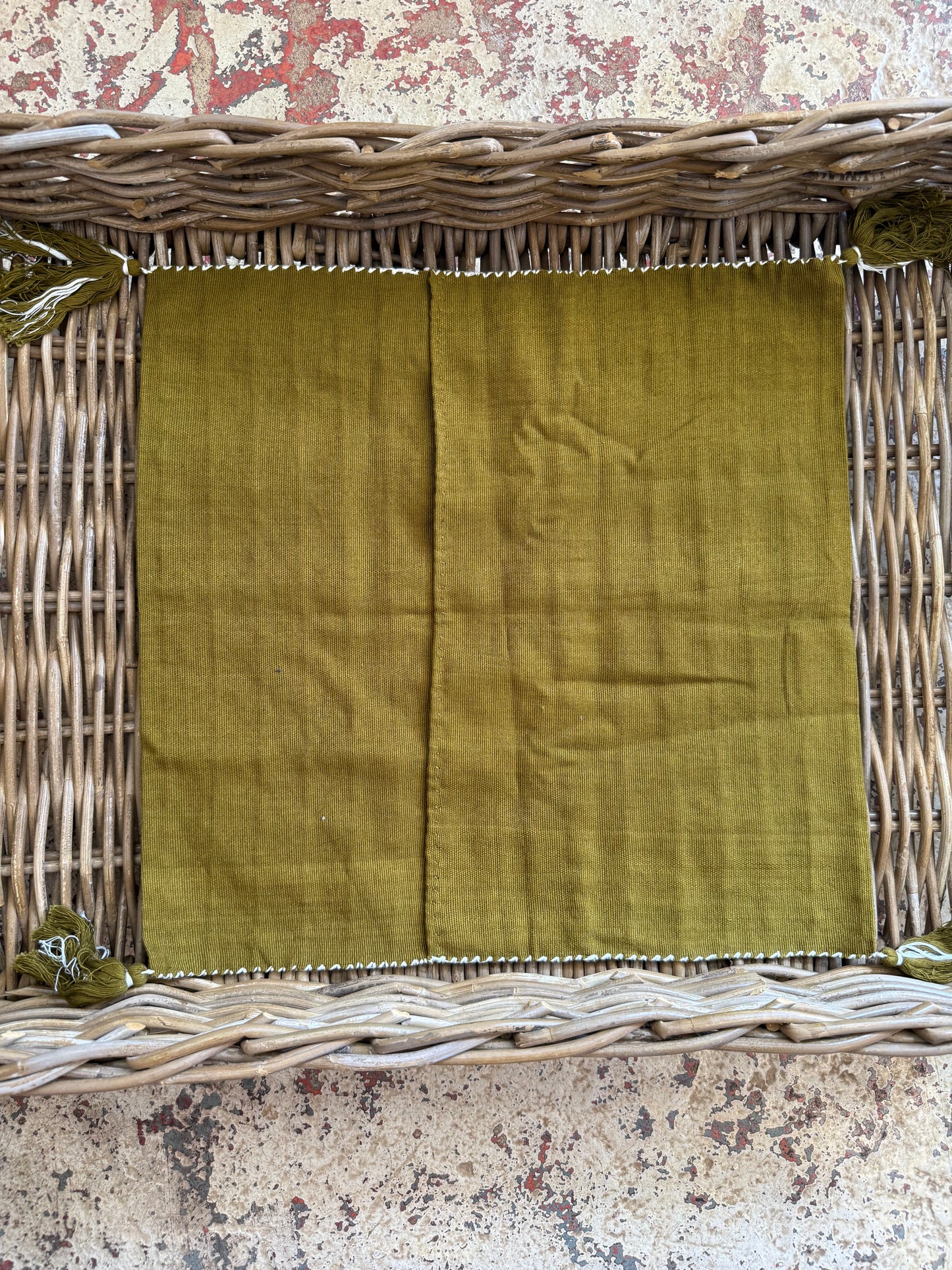 Mexican Handwoven Throw Pillow Cover Khaki Green/ Cream Stripe