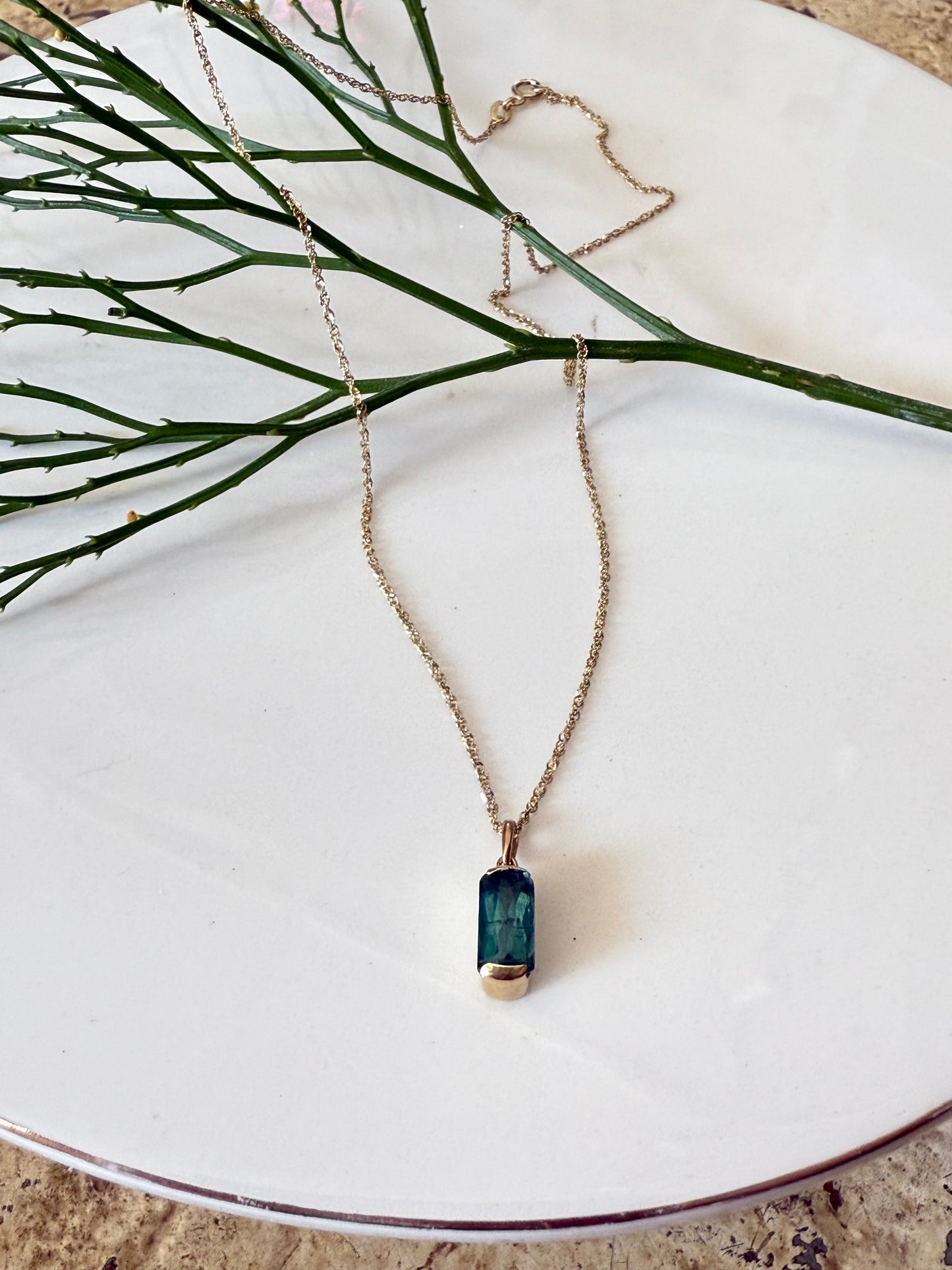 Tourmaline bezel 14k gold charm necklace