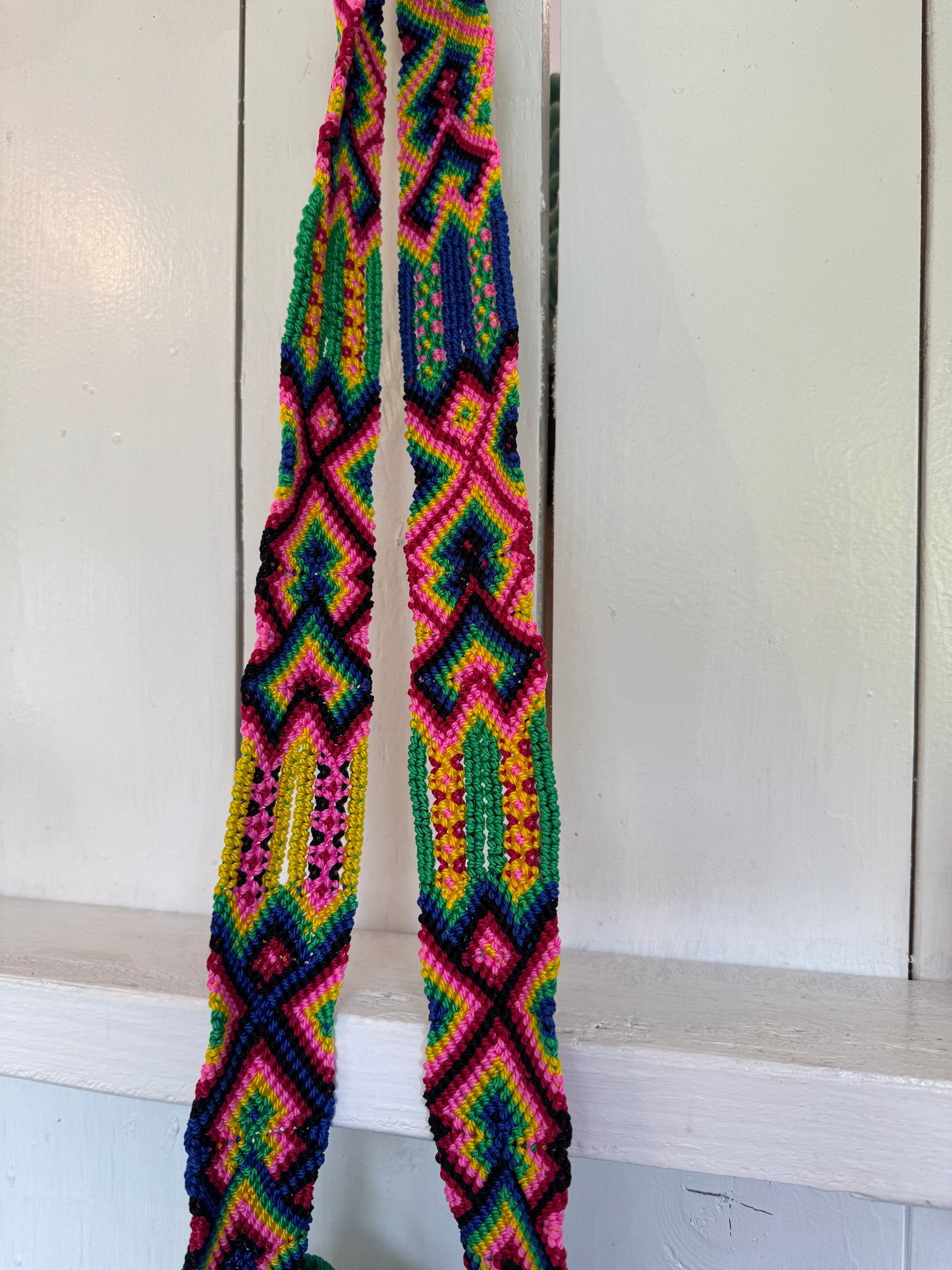 Mexican Handwoven Bucket Bag | Multi color Strap Tall Shamrock Green