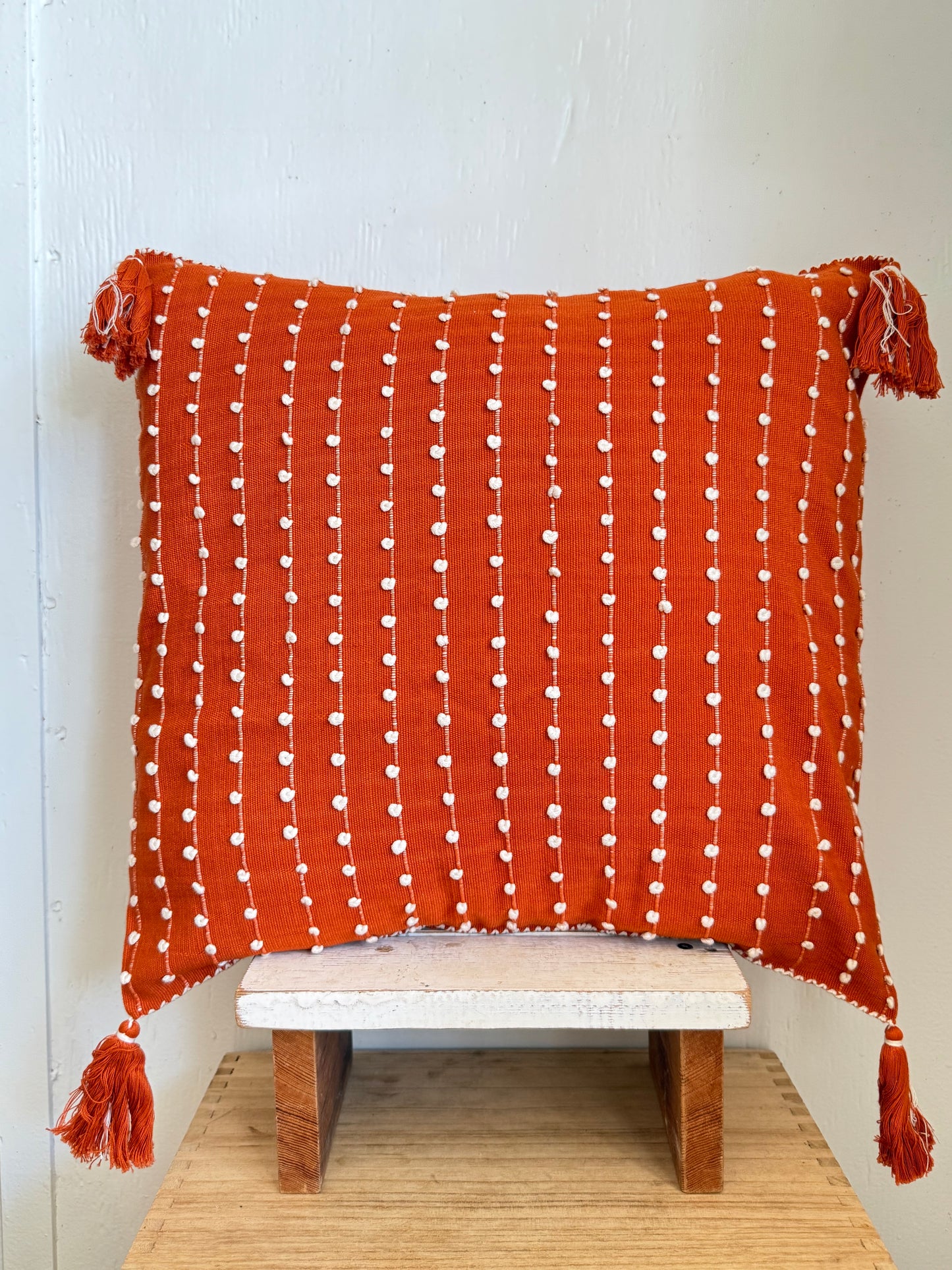 Mexican Handwoven Throw Pillow Cover Orange/ Cream Stripe