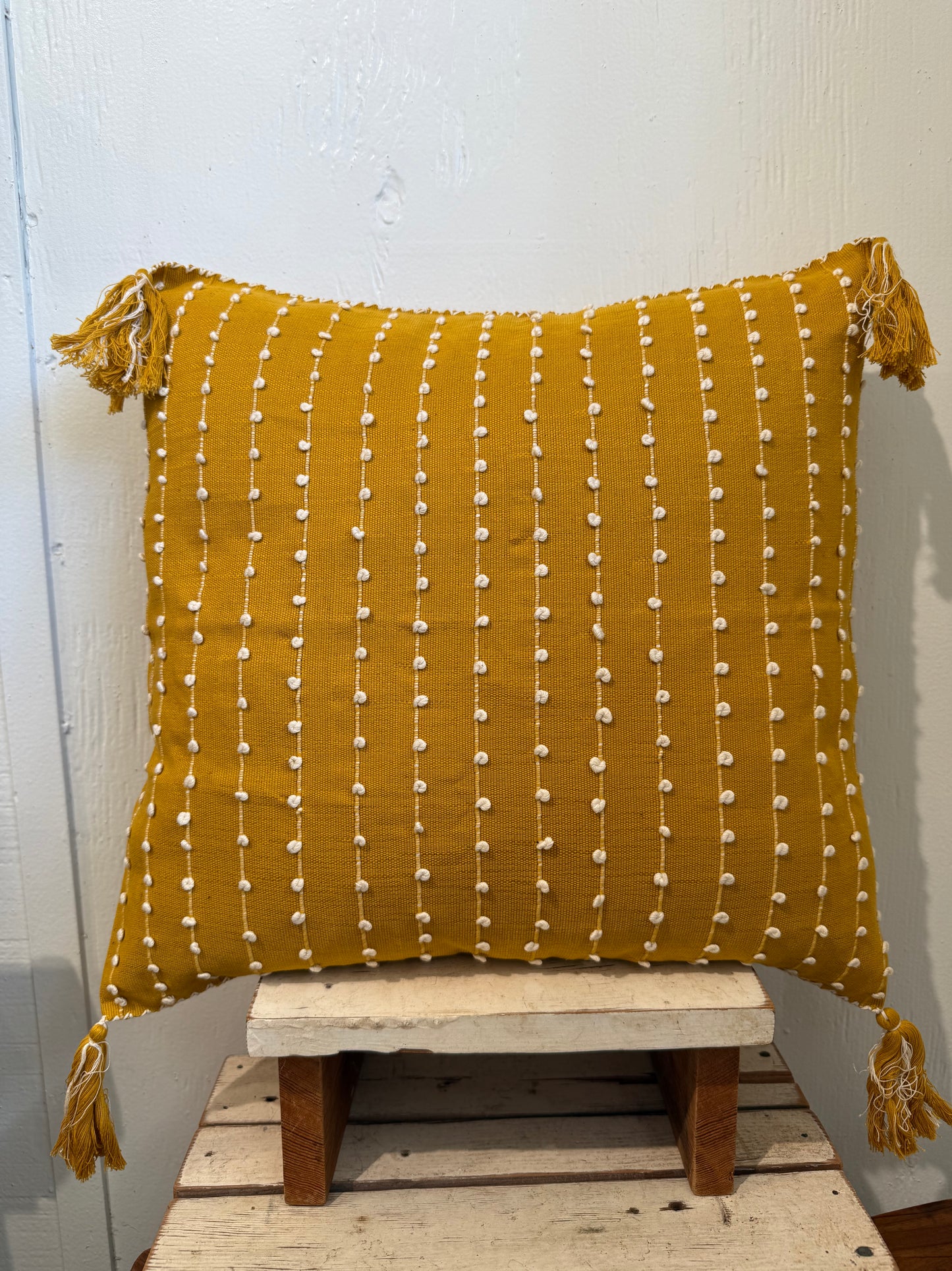 Mexican Handwoven Throw Pillow Cover Mustard/ Cream Stripe