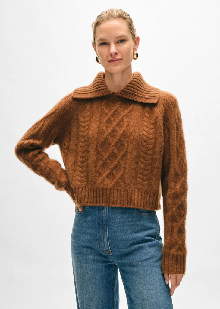Cashmere Luxe Cable Collar Crewneck