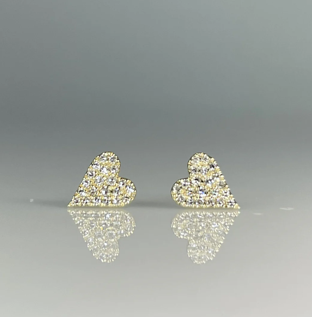 Diamond Heart 14k Gold Studs