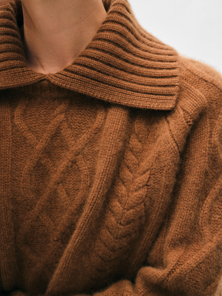 Cashmere Luxe Cable Collar Crewneck