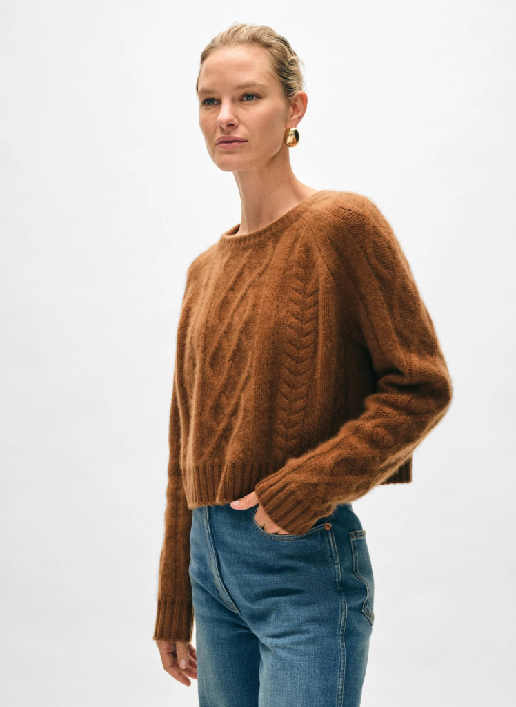 Cashmere Luxe Cable Collar Crewneck