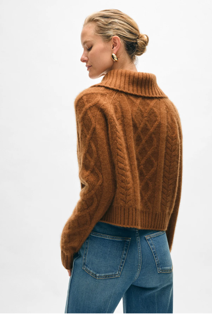 Cashmere Luxe Cable Collar Crewneck