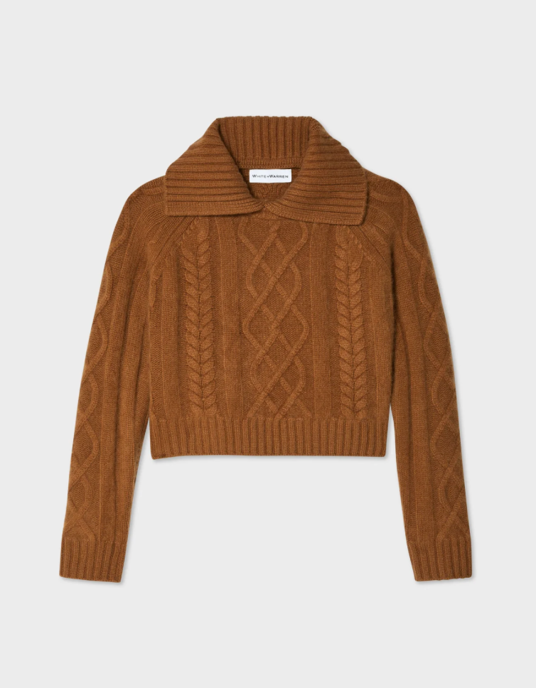 Cashmere Luxe Cable Collar Crewneck