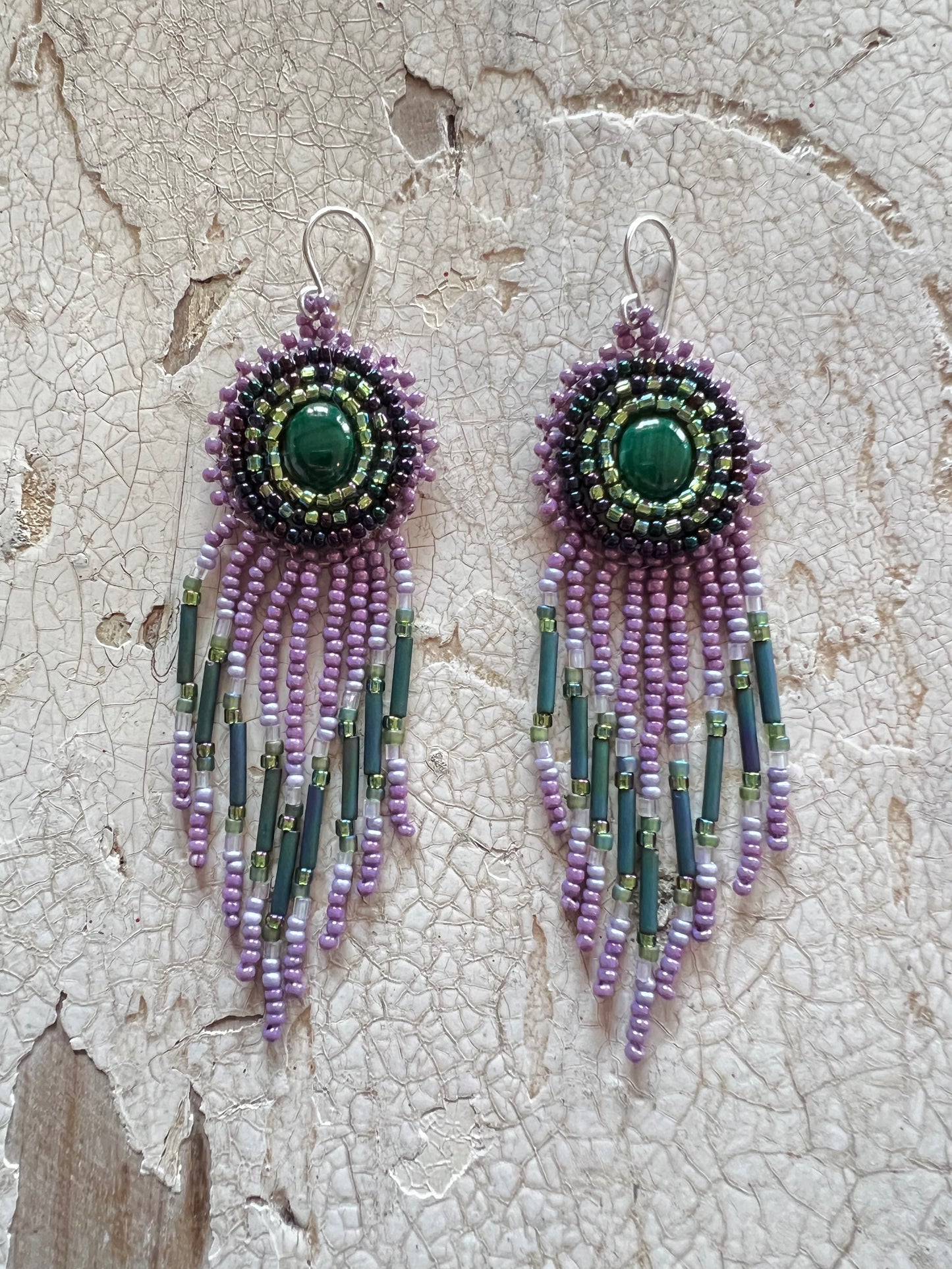 Beaded Gemstone Top Fringe Bottom Earrings