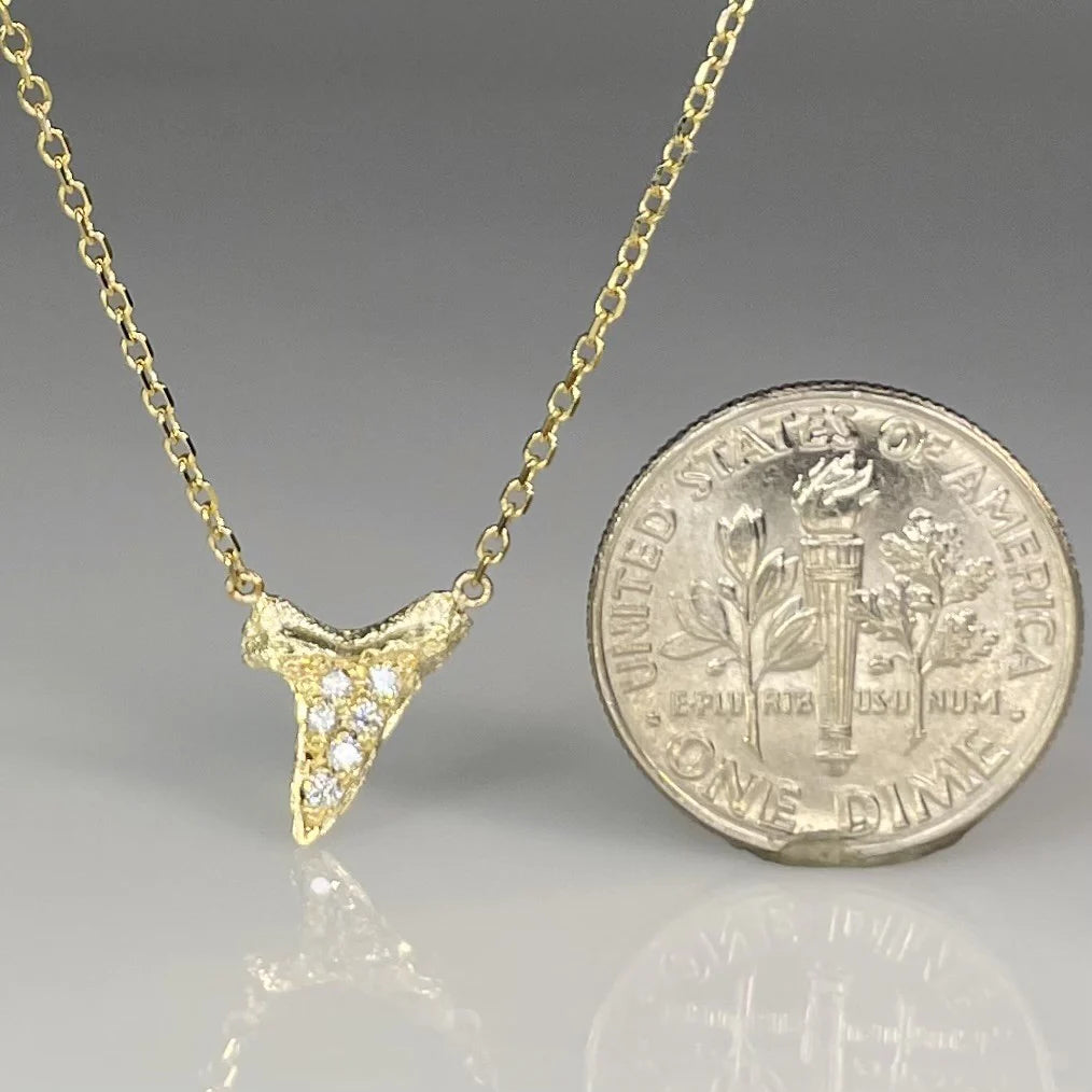 14k Yellow Gold Diamond Shark Tooth Necklace