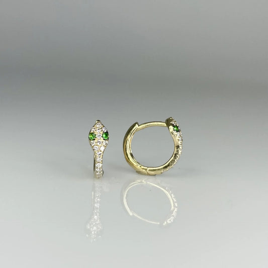 14k Gold + Diamond Emerald Snake Huggies