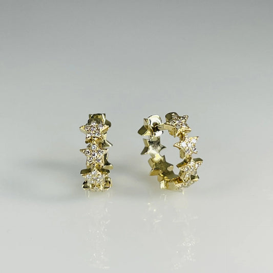 14k Yellow Gold + Diamond Star Huggies