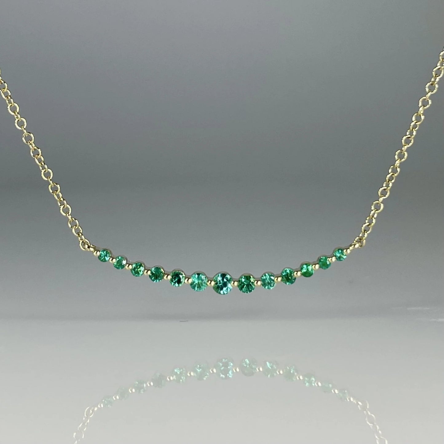 14k Yellow Gold Diamond Emerald Bar Necklace