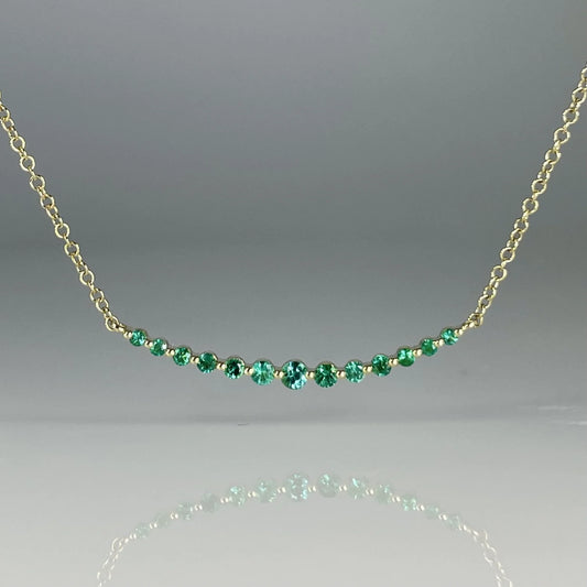 14k Yellow Gold Diamond Emerald Bar Necklace