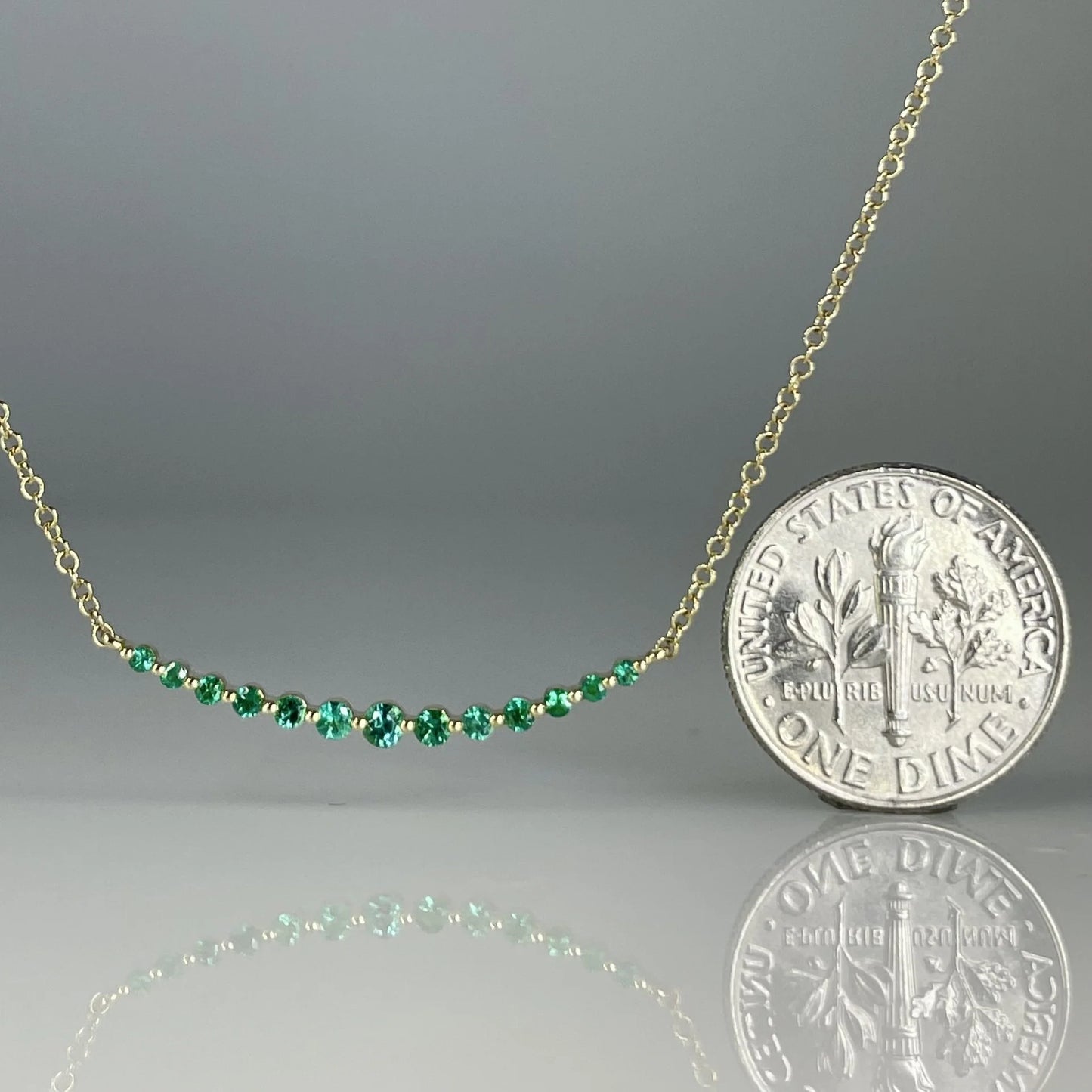 14k Yellow Gold Diamond Emerald Bar Necklace