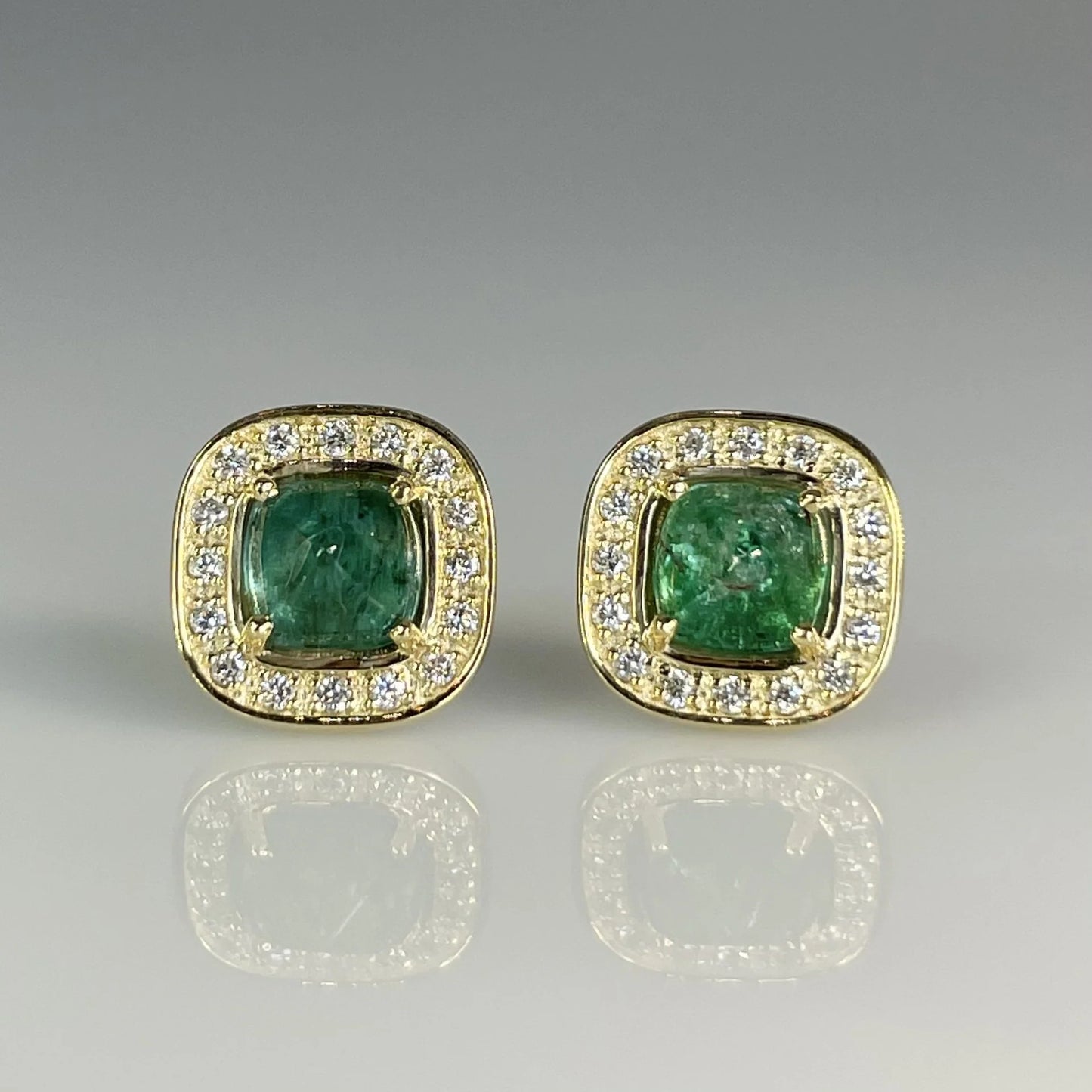 14K Yellow Gold Emerald + Diamond Studs