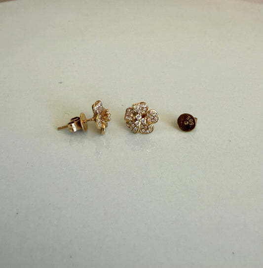 14k Gold + Diamond Hibiscus Stud Earring