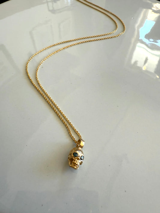 Blue diamond skull 14k yellow gold