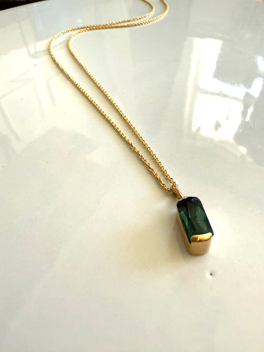 Tourmaline bezel 14k gold charm necklace