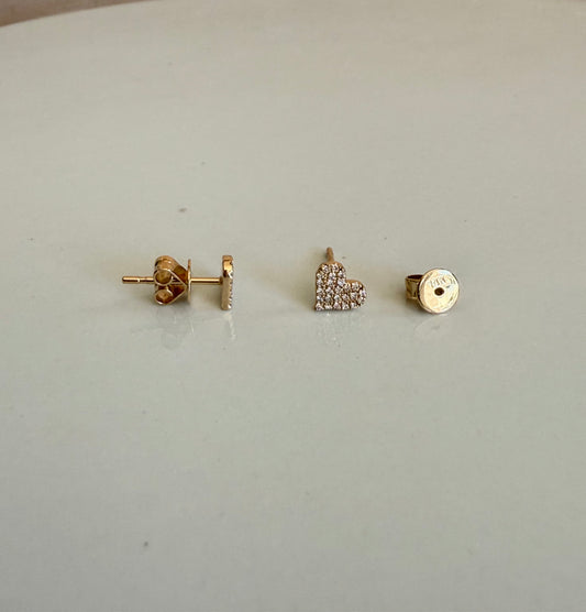 14k gold + diamond heart studs