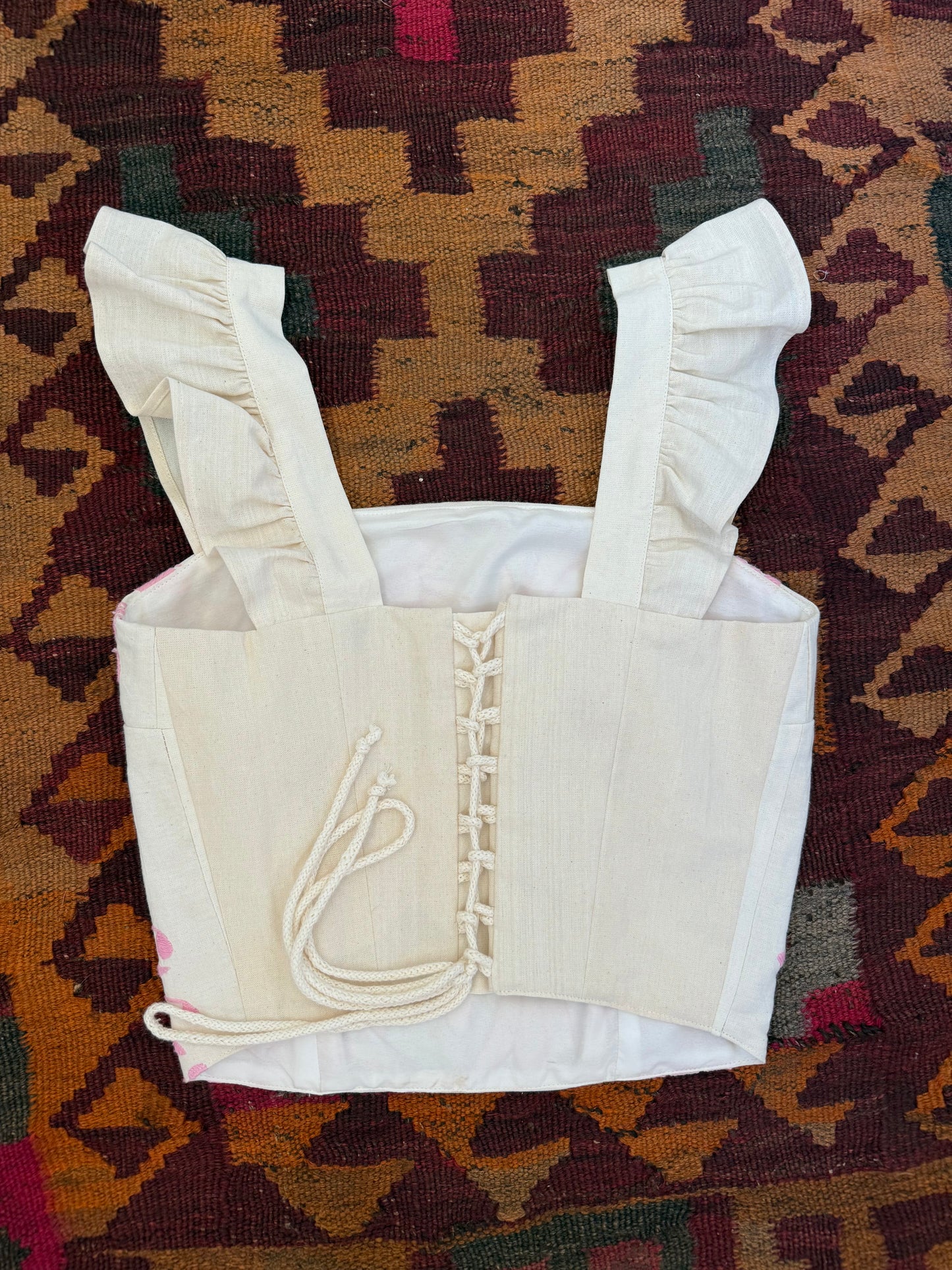 Mexican Otamí Hand Embroidered Corset Top Multi Pink