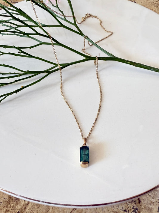 Tourmaline bezel 14k gold charm necklace