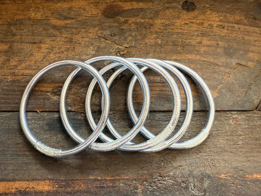 Silver Prayer Bangle Thick Single